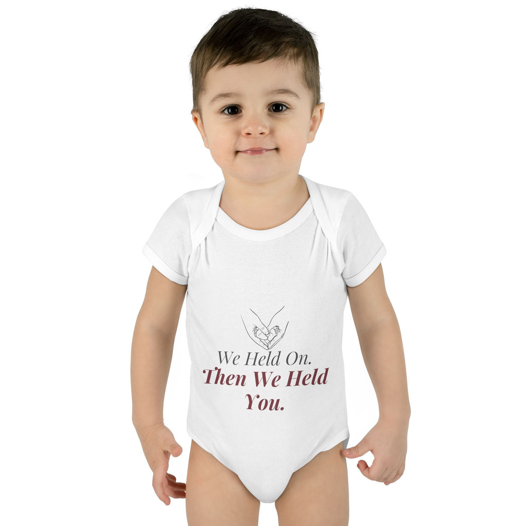 "We Held On, Then We Held You" Rainbow Baby Bodysuit