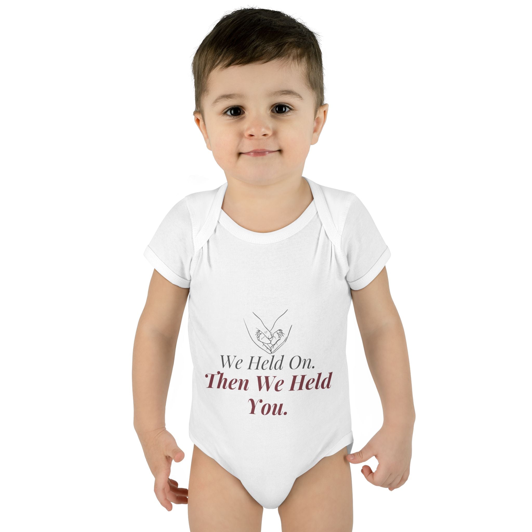 "We Held On, Then We Held You" Rainbow Baby Bodysuit