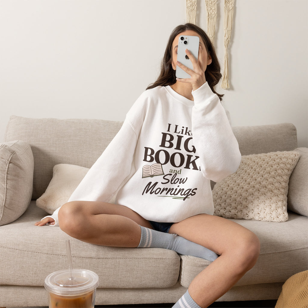 “I Like Big Books and Slow Mornings” Cozy Reader Sweatshirt