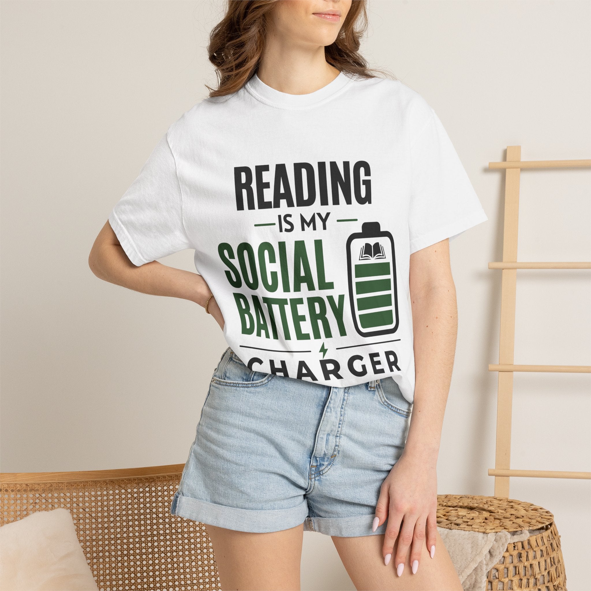 “Reading Is My Social Battery Charger” Funny Reading Lover T-Shirt