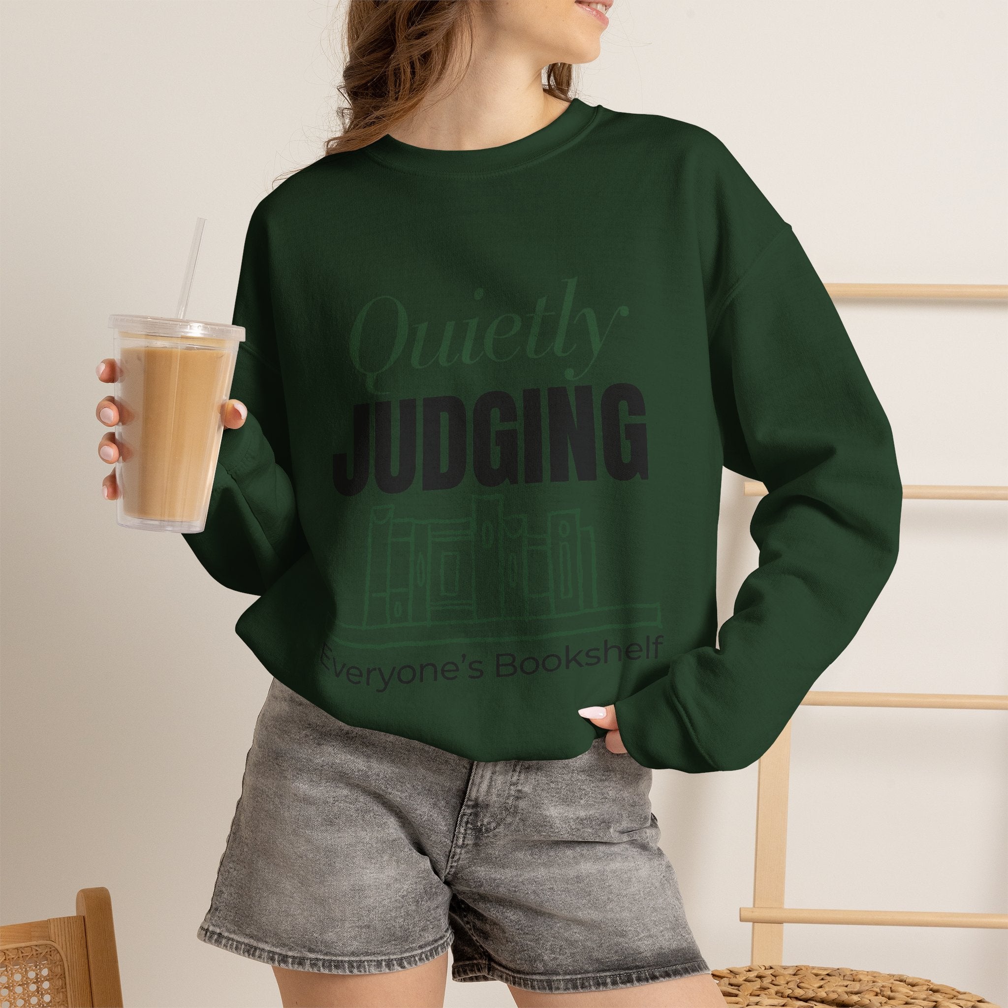 “Quietly Judging Everyone's Bookshelf” Cozy Reader Sweatshirt