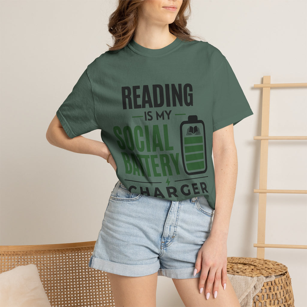 “Reading Is My Social Battery Charger” Funny Reading Lover T-Shirt