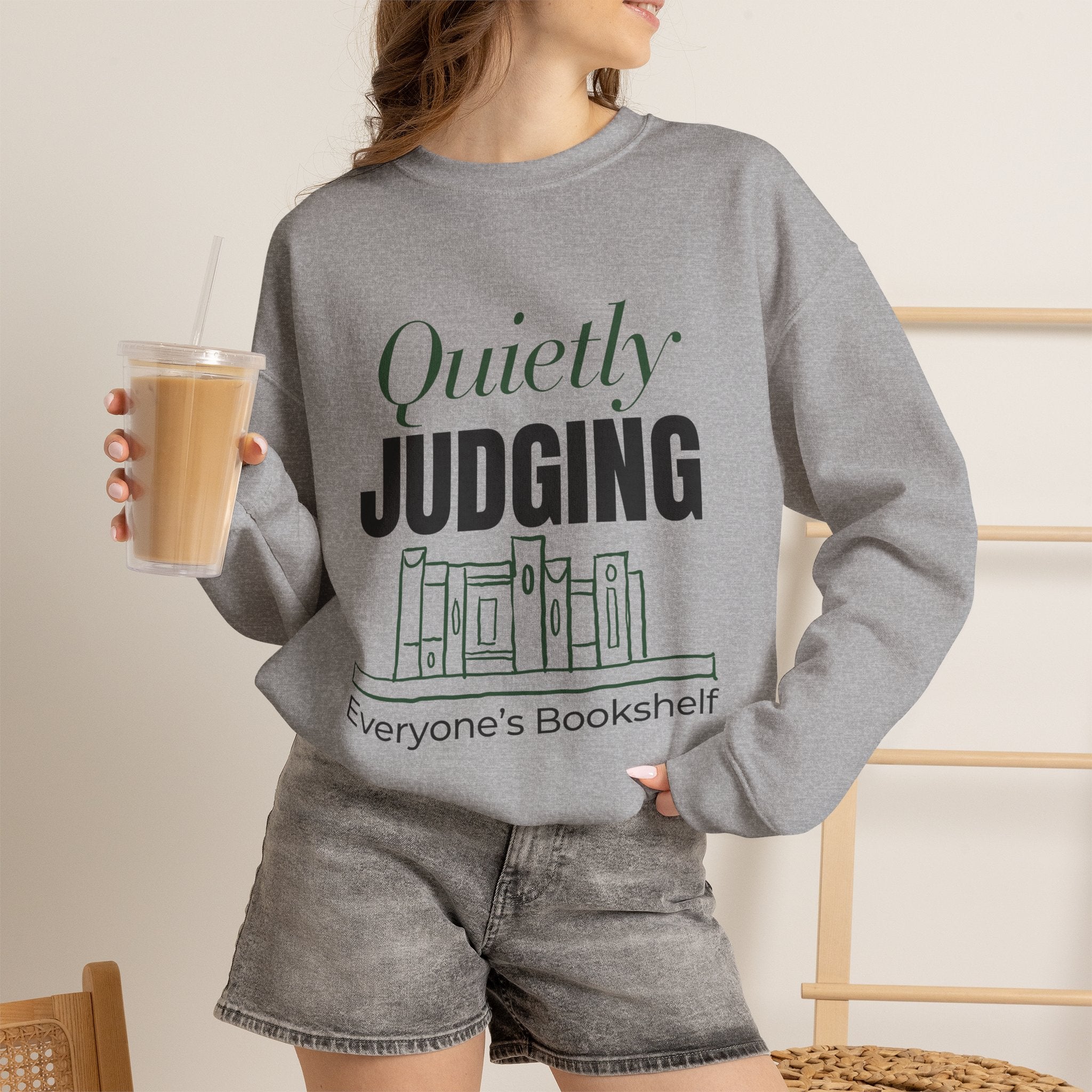 “Quietly Judging Everyone's Bookshelf” Cozy Reader Sweatshirt