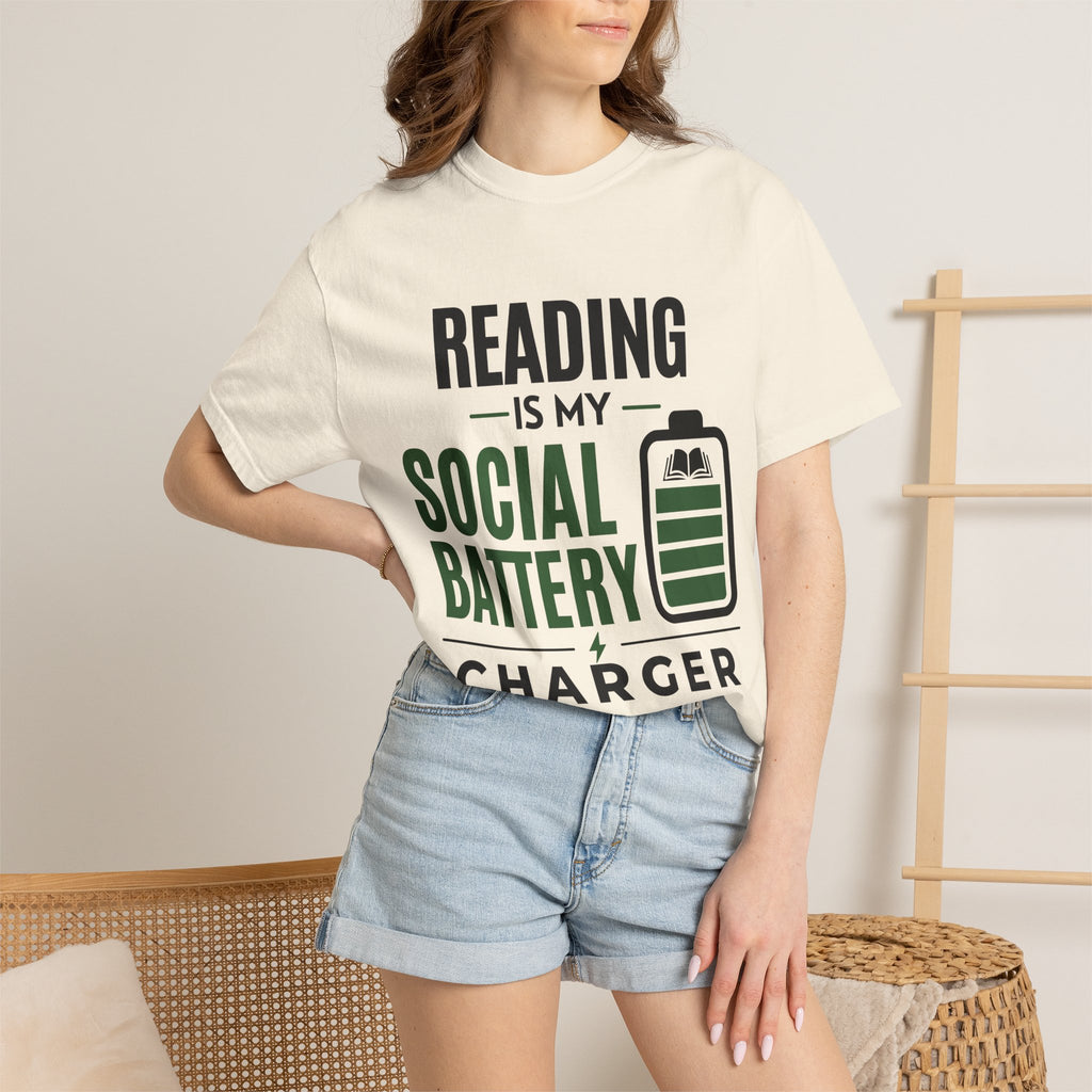 “Reading Is My Social Battery Charger” Funny Reading Lover T-Shirt