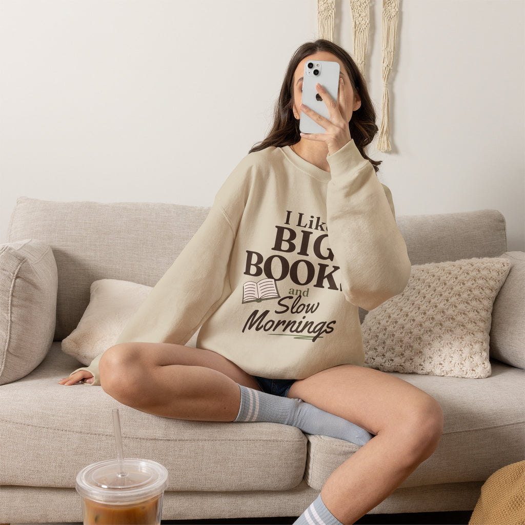 “I Like Big Books and Slow Mornings” Cozy Reader Sweatshirt