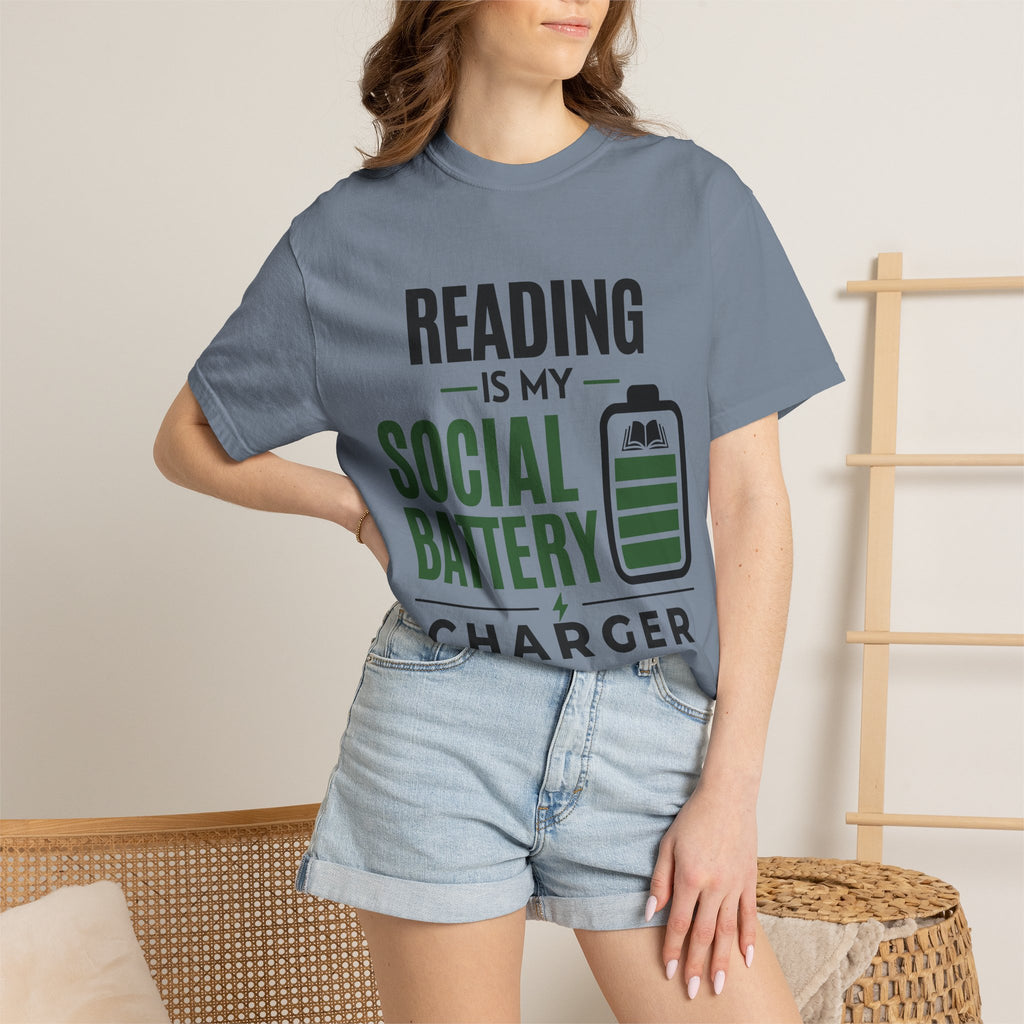 “Reading Is My Social Battery Charger” Funny Reading Lover T-Shirt