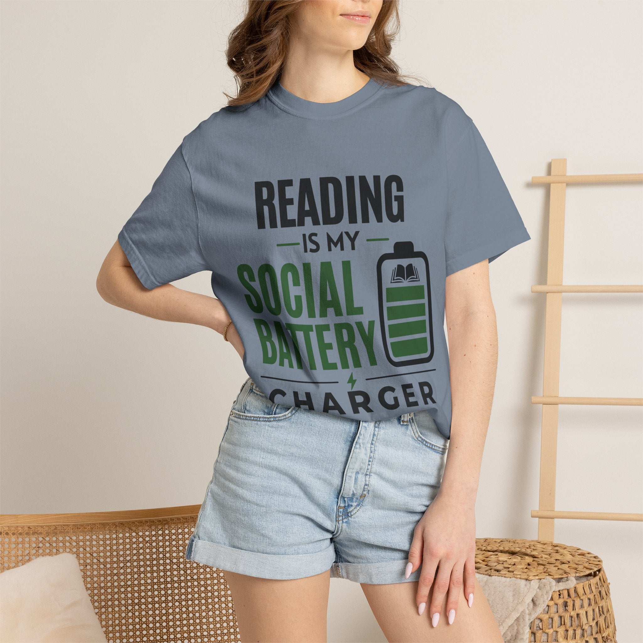 “Reading Is My Social Battery Charger” Funny Reading Lover T-Shirt