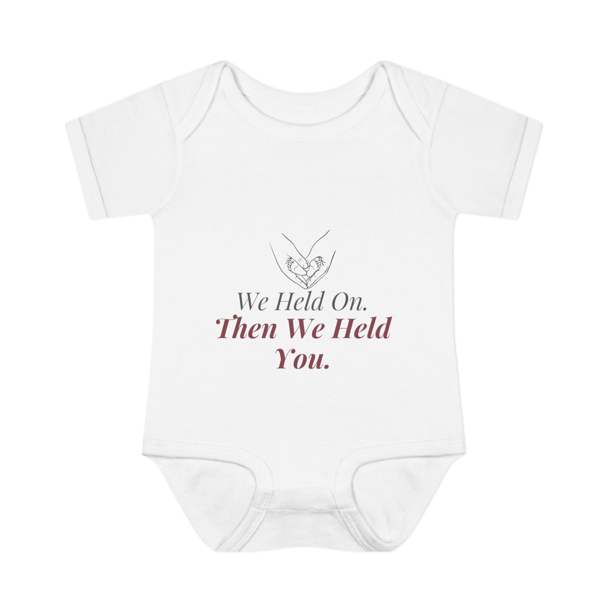 "We Held On, Then We Held You" Rainbow Baby Bodysuit