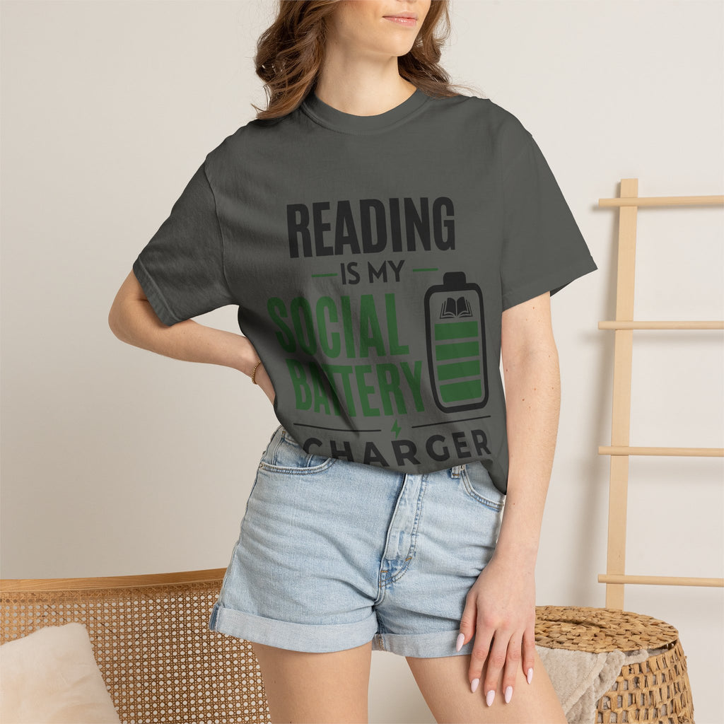 “Reading Is My Social Battery Charger” Funny Reading Lover T-Shirt