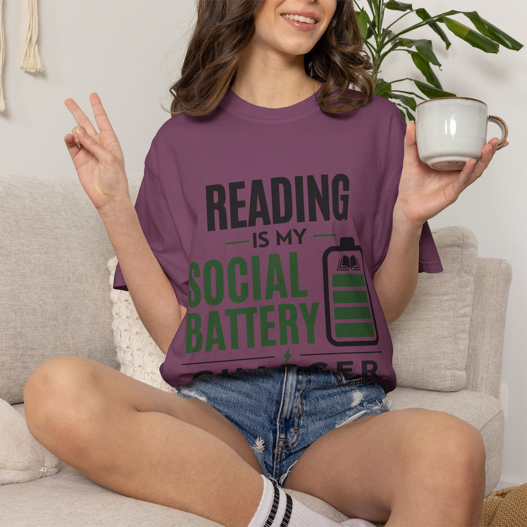 “Reading Is My Social Battery Charger” Funny Reading Lover T-Shirt