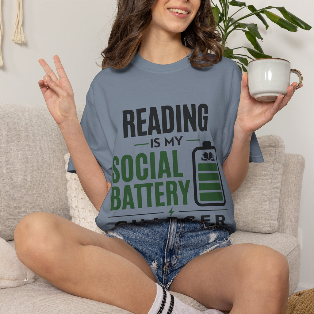 “Reading Is My Social Battery Charger” Funny Reading Lover T-Shirt