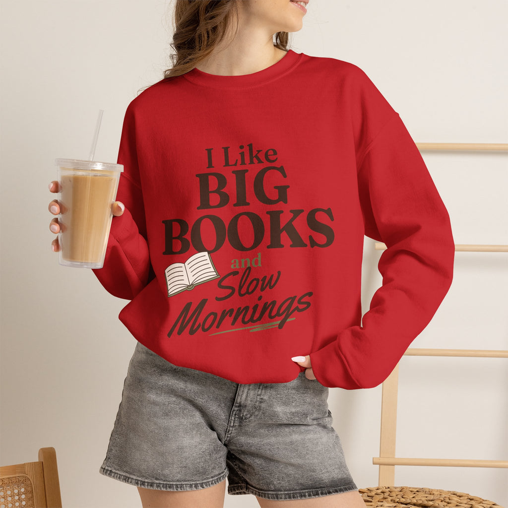 “I Like Big Books and Slow Mornings” Cozy Reader Sweatshirt