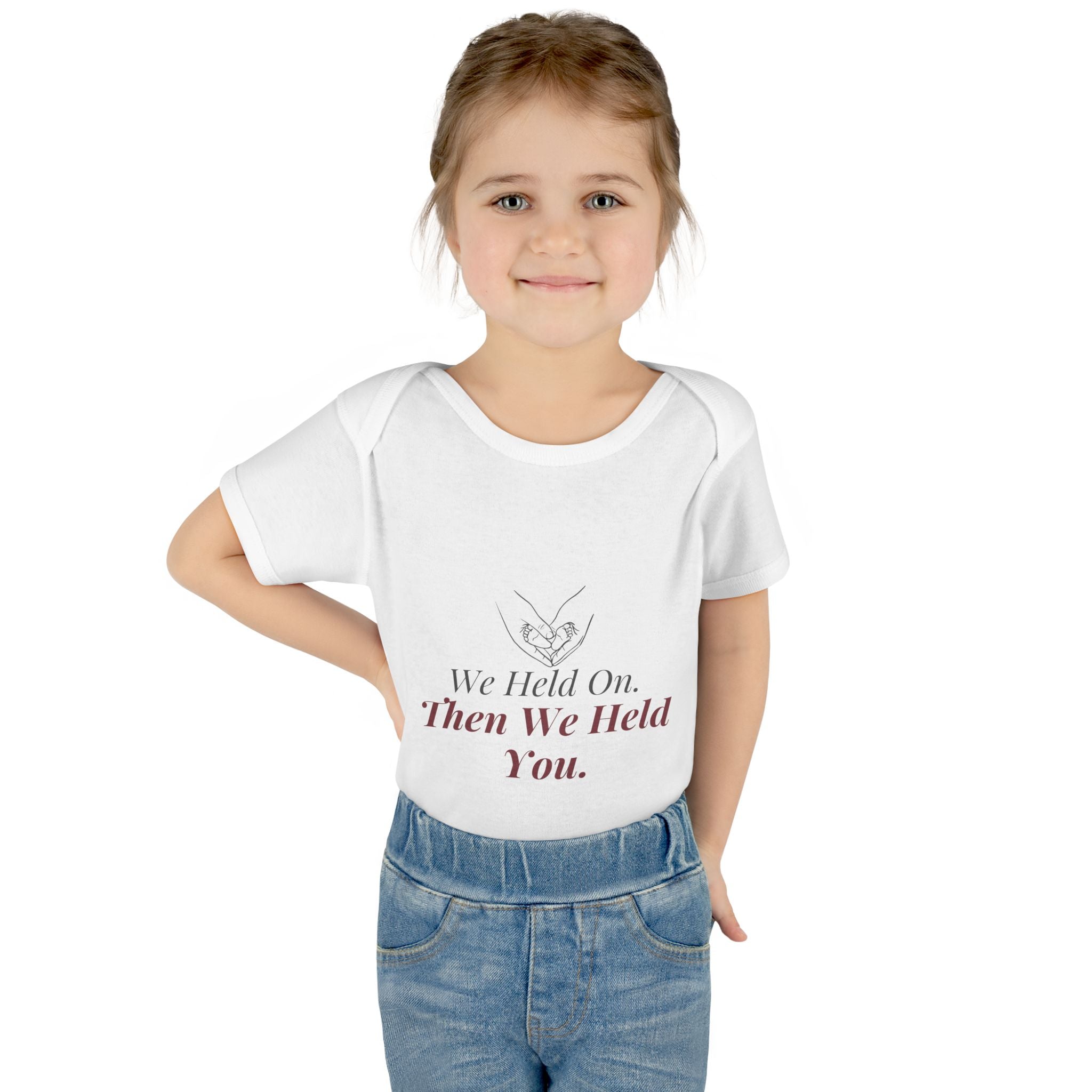 "We Held On, Then We Held You" Rainbow Baby Bodysuit