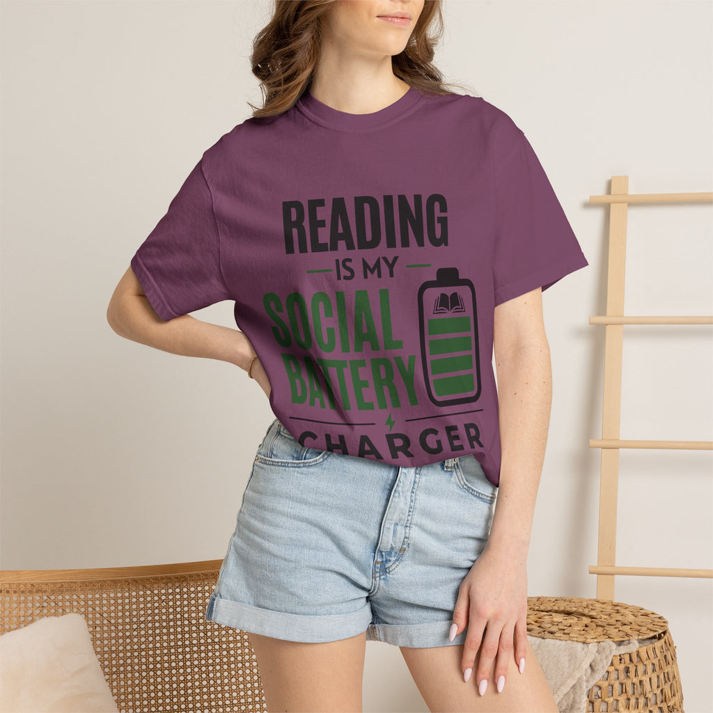 “Reading Is My Social Battery Charger” Funny Reading Lover T-Shirt