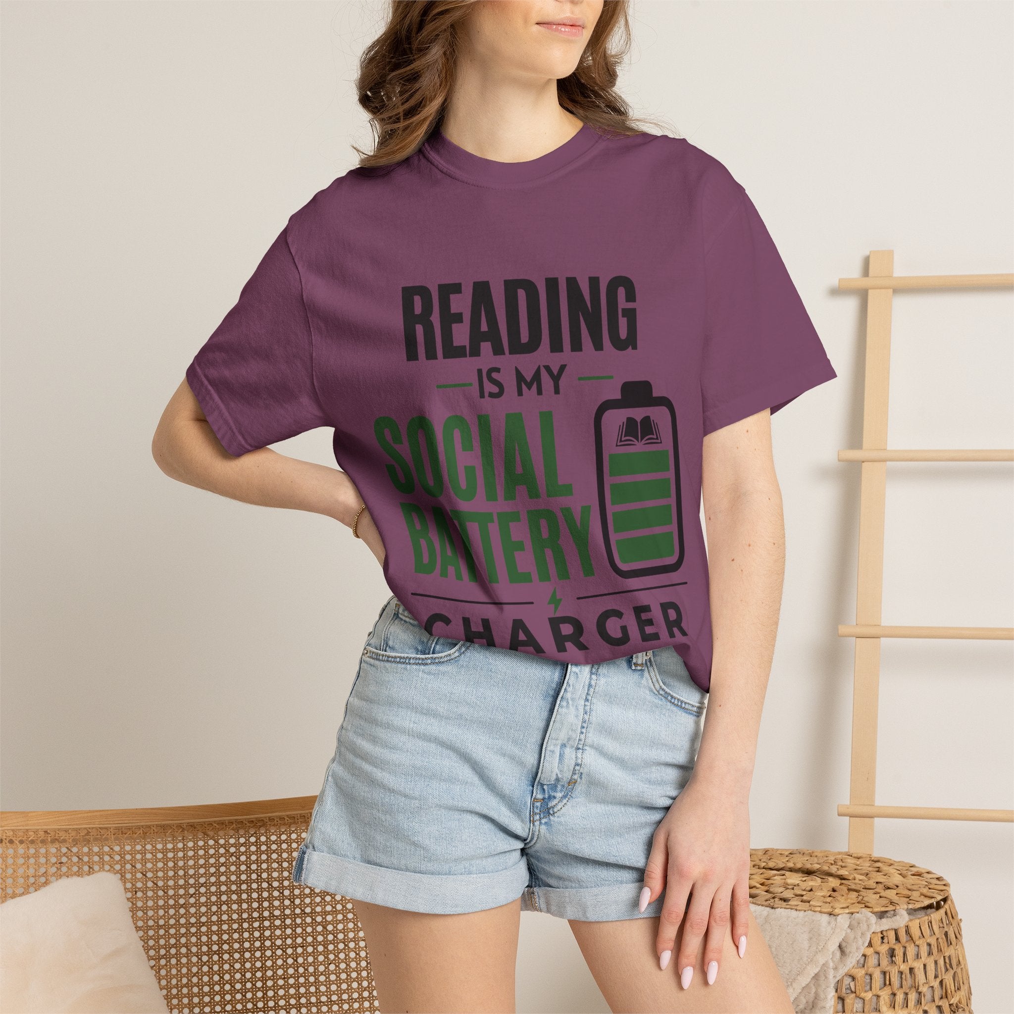 “Reading Is My Social Battery Charger” Funny Reading Lover T-Shirt