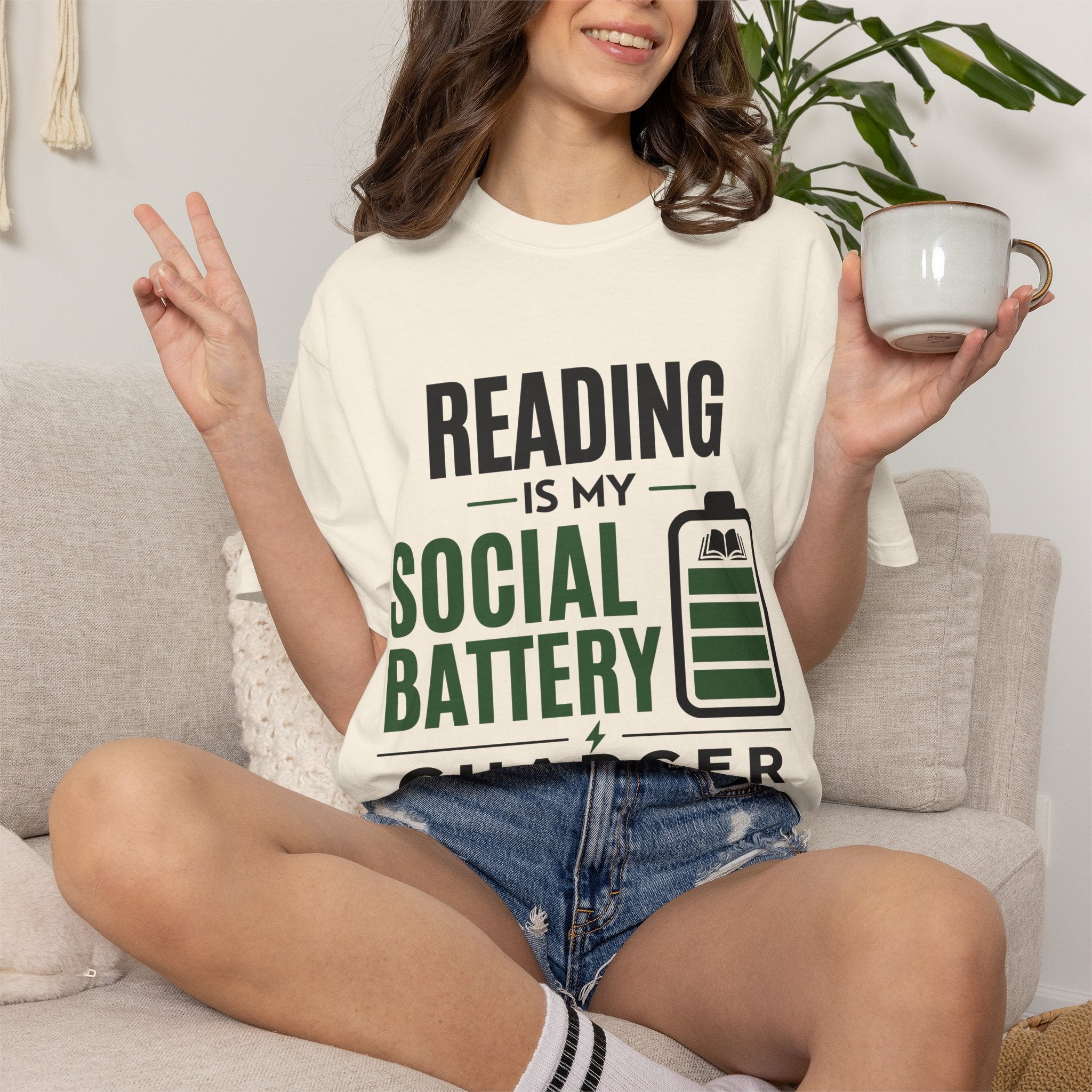 “Reading Is My Social Battery Charger” Funny Reading Lover T-Shirt