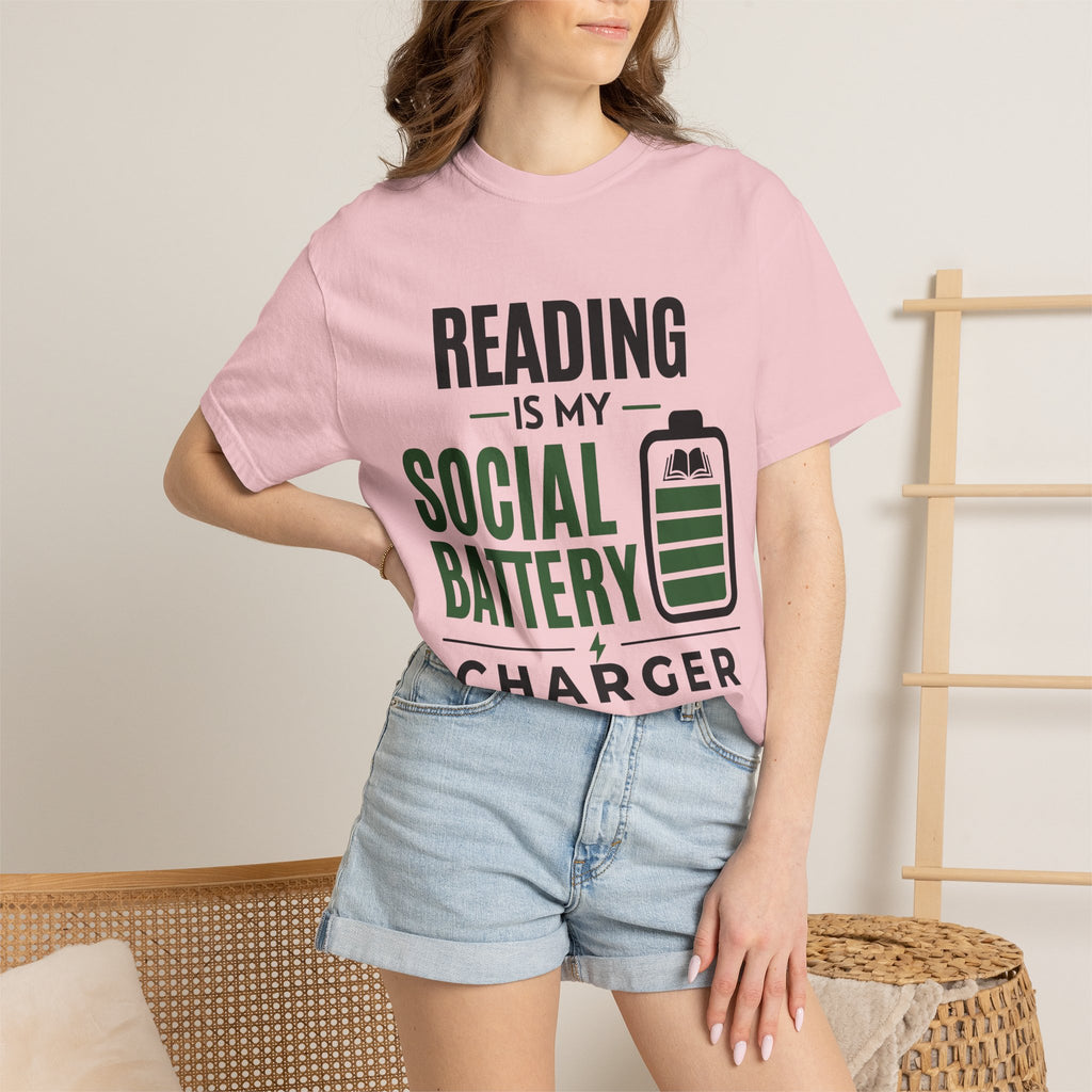 “Reading Is My Social Battery Charger” Funny Reading Lover T-Shirt