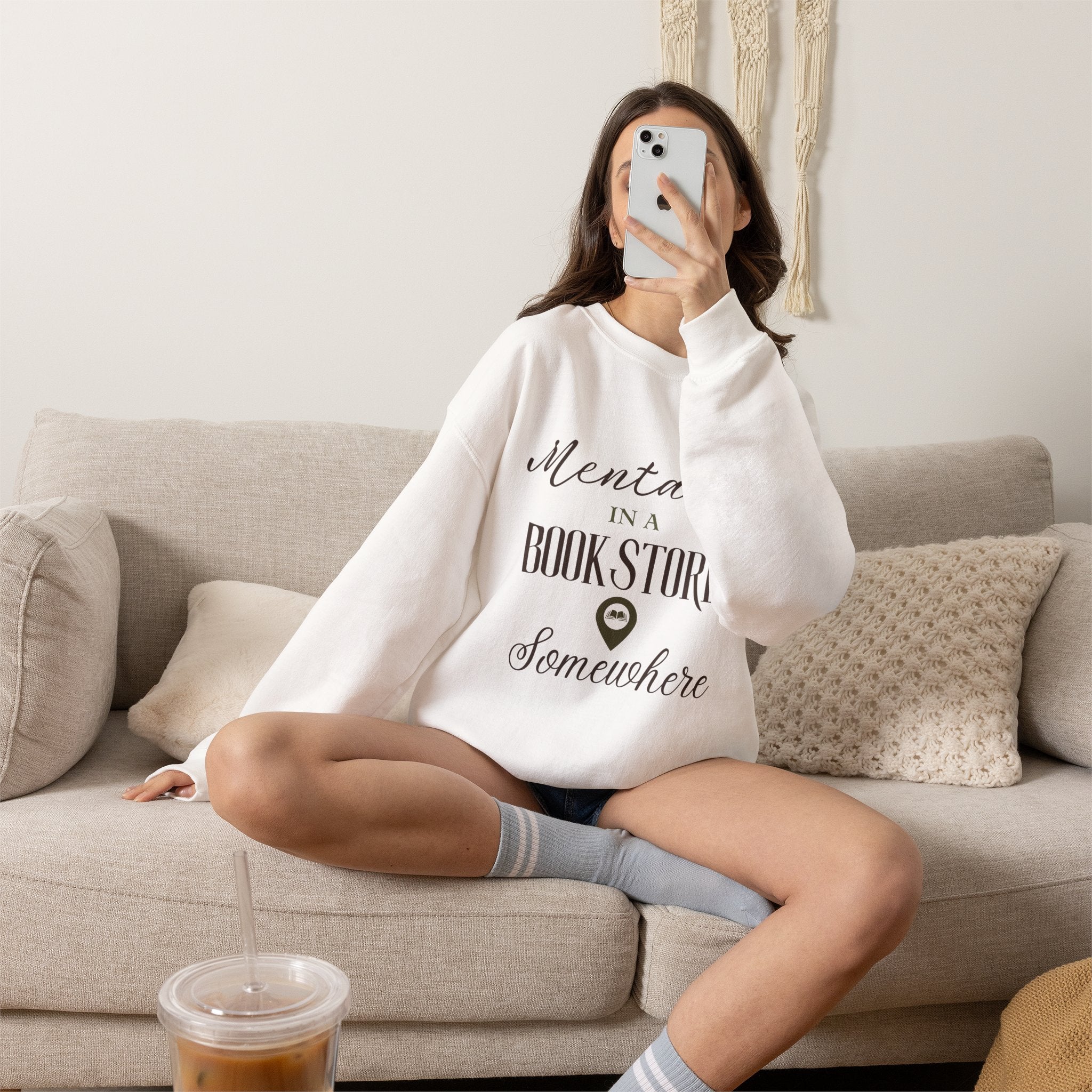“Mentally in a Bookstore Somewhere” Cozy Reader Sweatshirt