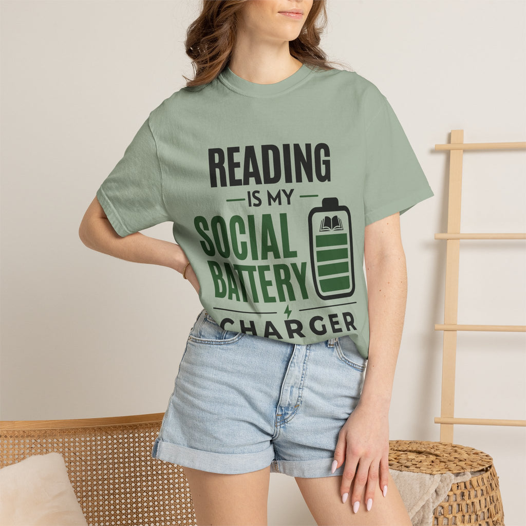 “Reading Is My Social Battery Charger” Funny Reading Lover T-Shirt