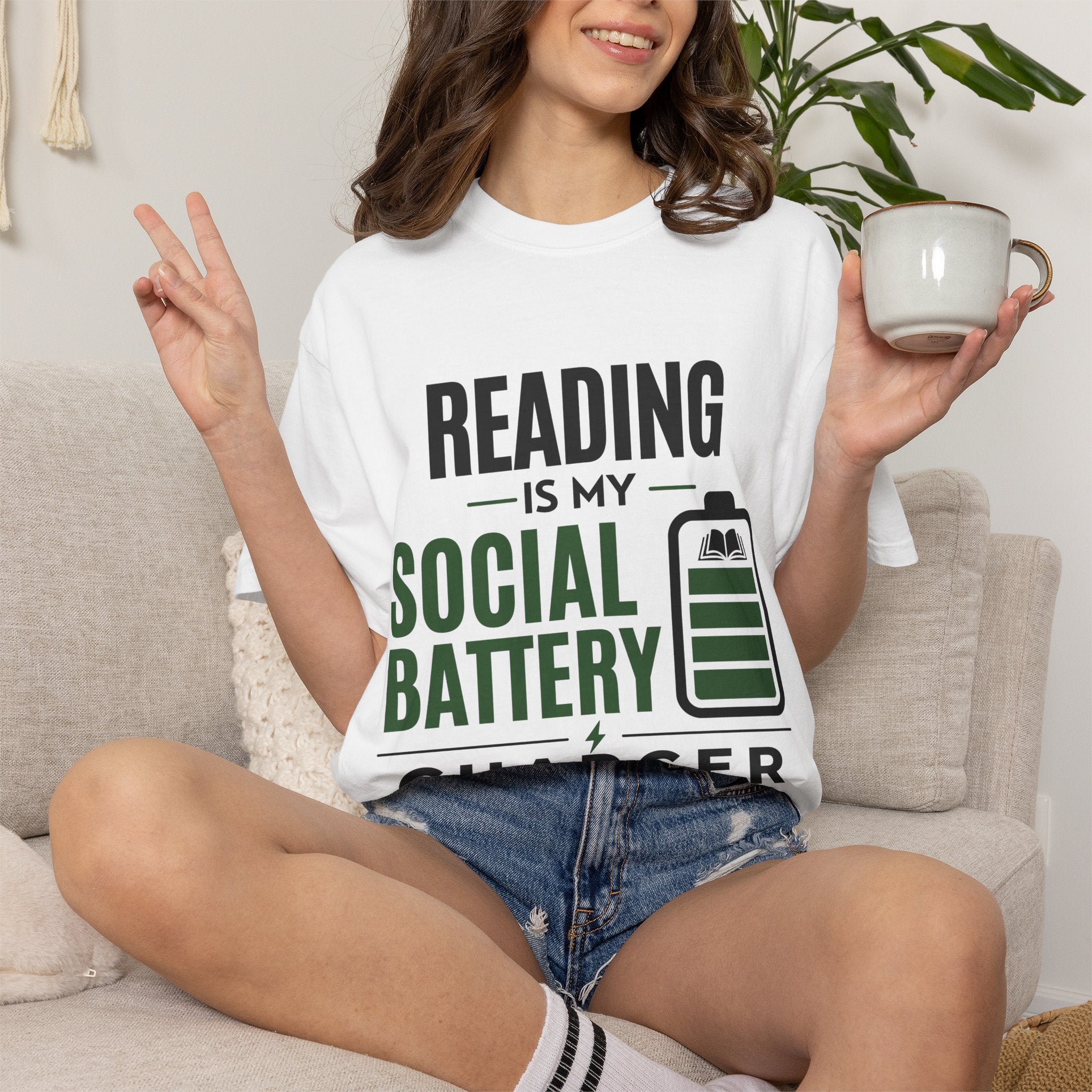 “Reading Is My Social Battery Charger” Funny Reading Lover T-Shirt