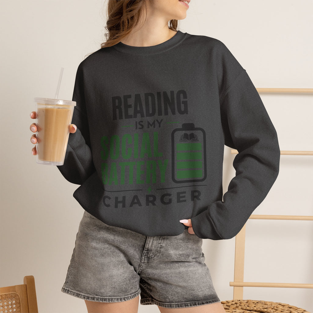 “Reading Is My Social Battery Charger” Cozy Reader Sweatshirt