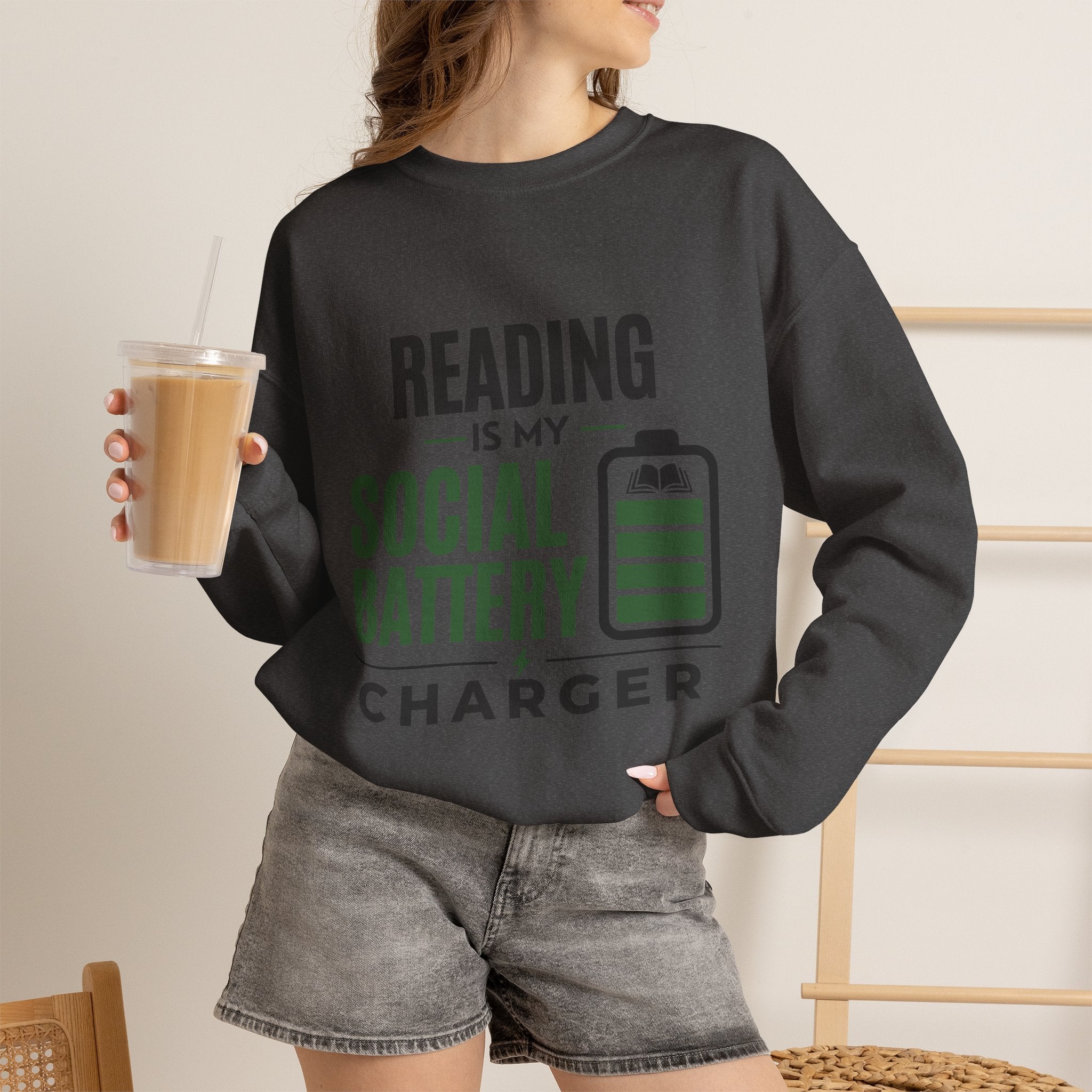 “Reading Is My Social Battery Charger” Cozy Reader Sweatshirt
