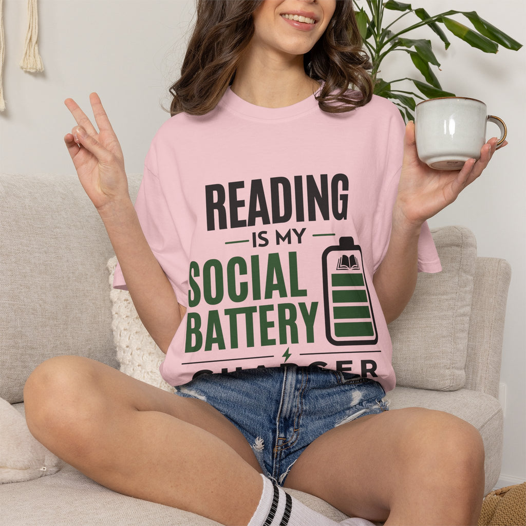 “Reading Is My Social Battery Charger” Funny Reading Lover T-Shirt
