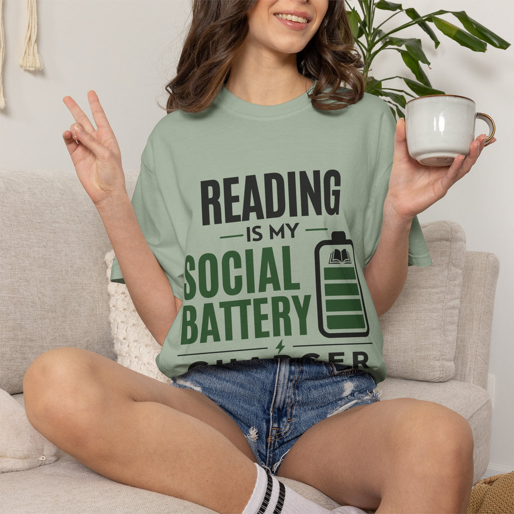 “Reading Is My Social Battery Charger” Funny Reading Lover T-Shirt
