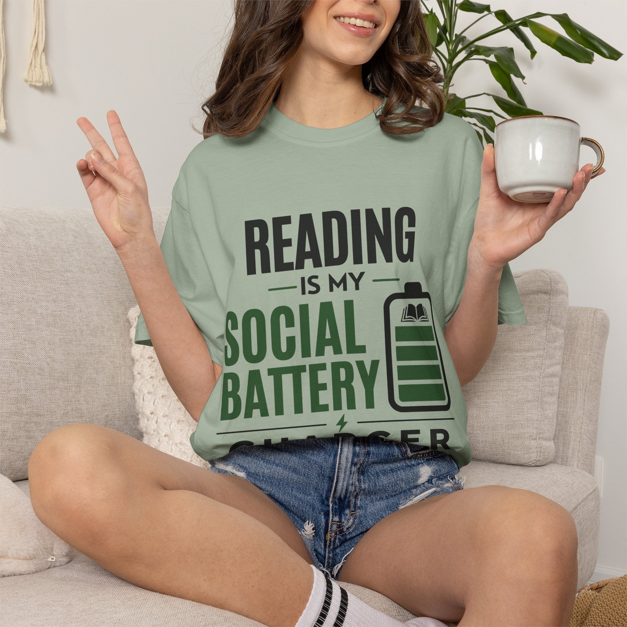 “Reading Is My Social Battery Charger” Funny Reading Lover T-Shirt
