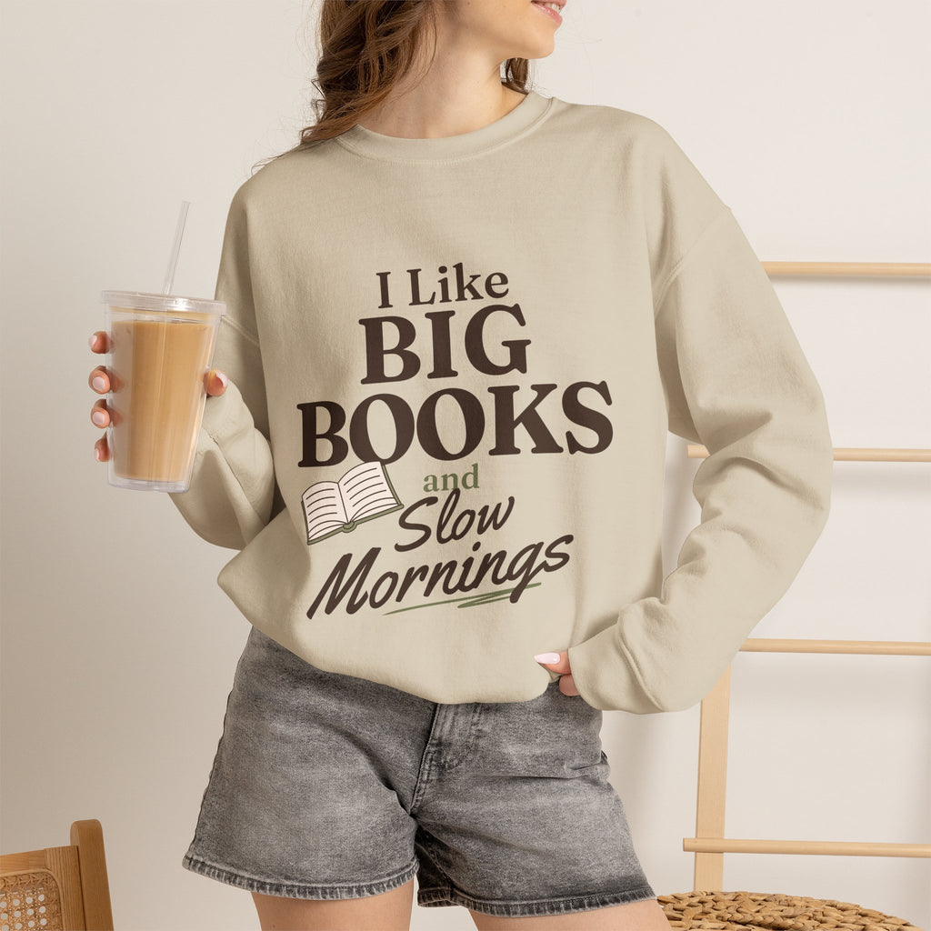 “I Like Big Books and Slow Mornings” Cozy Reader Sweatshirt