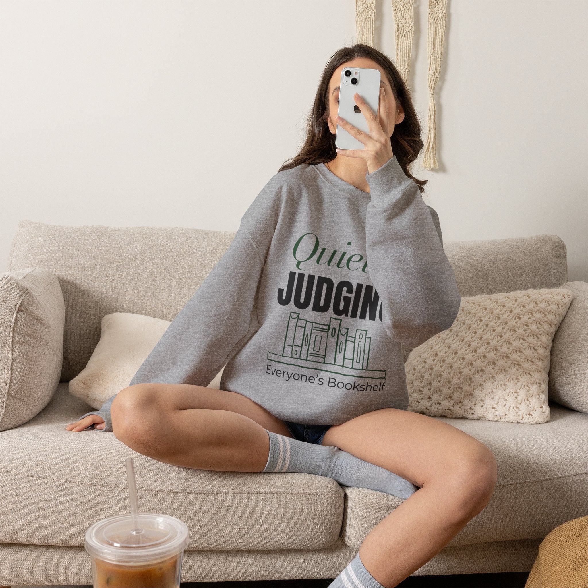“Quietly Judging Everyone's Bookshelf” Cozy Reader Sweatshirt