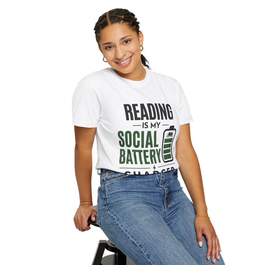 “Reading Is My Social Battery Charger” Funny Reading Lover T-Shirt