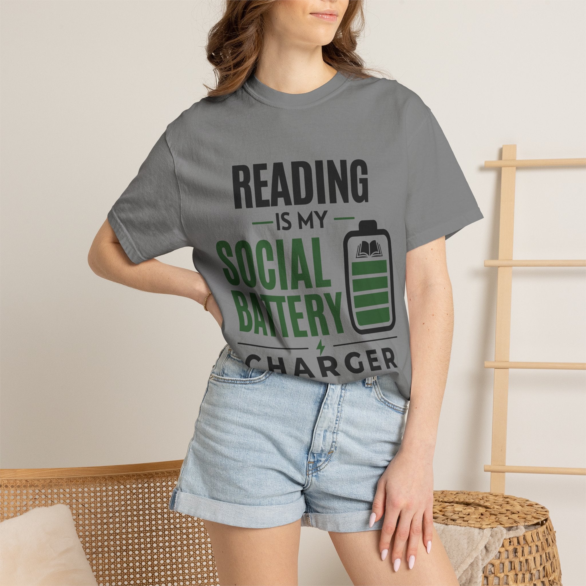 “Reading Is My Social Battery Charger” Funny Reading Lover T-Shirt