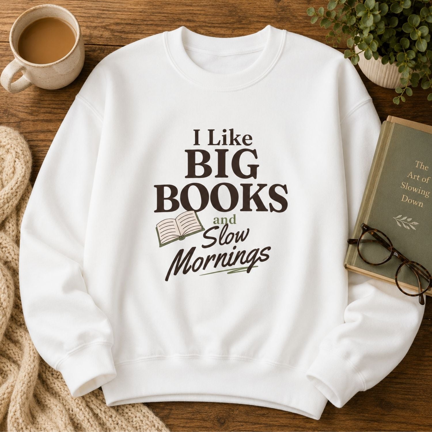 “I Like Big Books and Slow Mornings” Cozy Reader Sweatshirt
