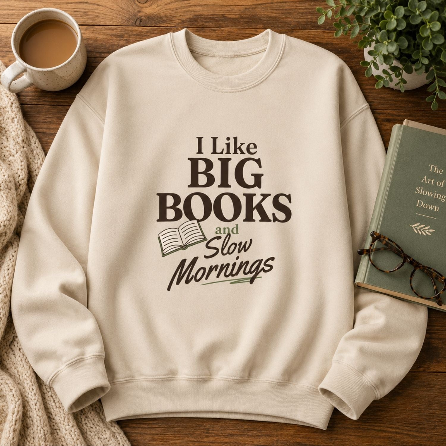 “I Like Big Books and Slow Mornings” Cozy Reader Sweatshirt
