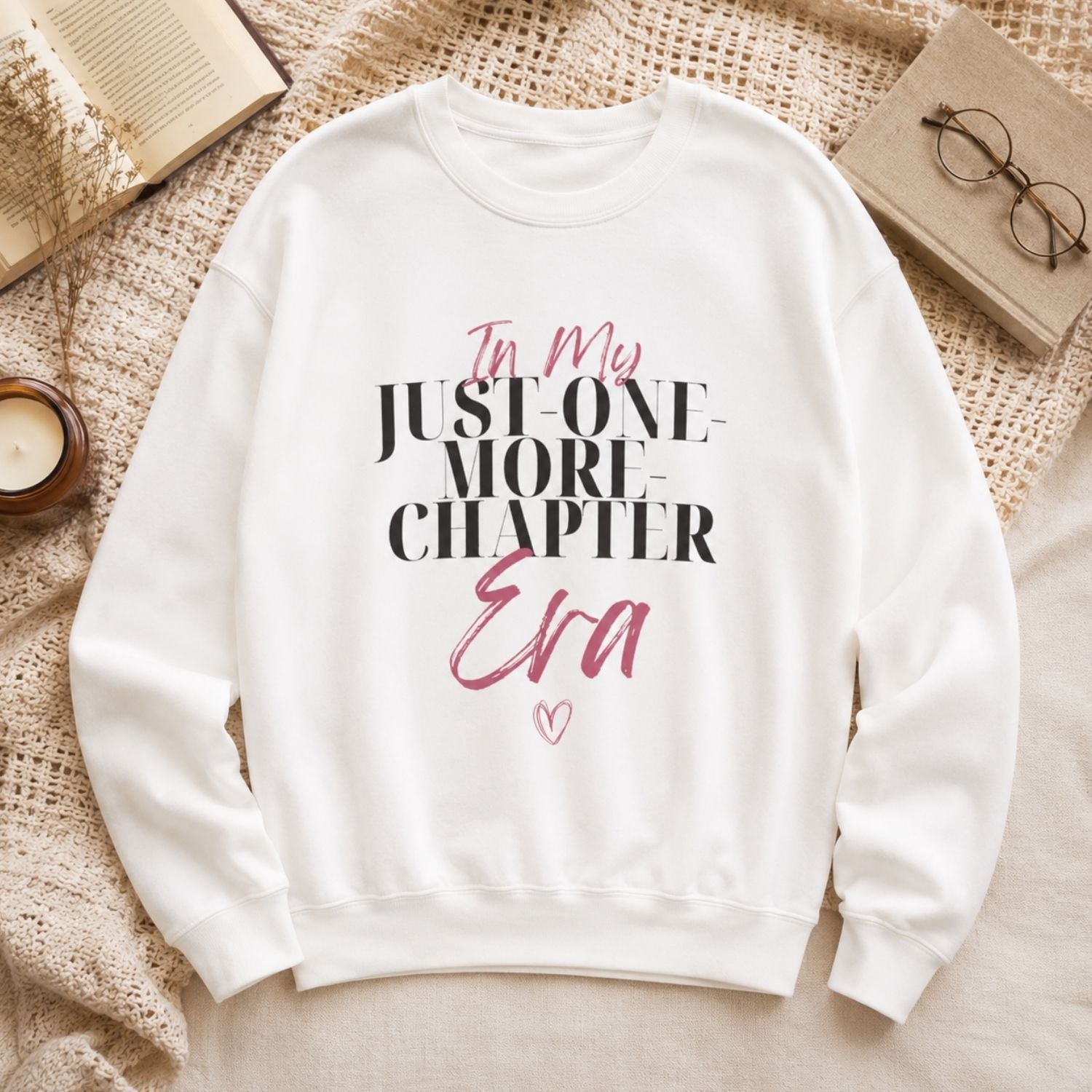“In My Just-One-More-Chapter Era” Cozy Reader Sweatshirt