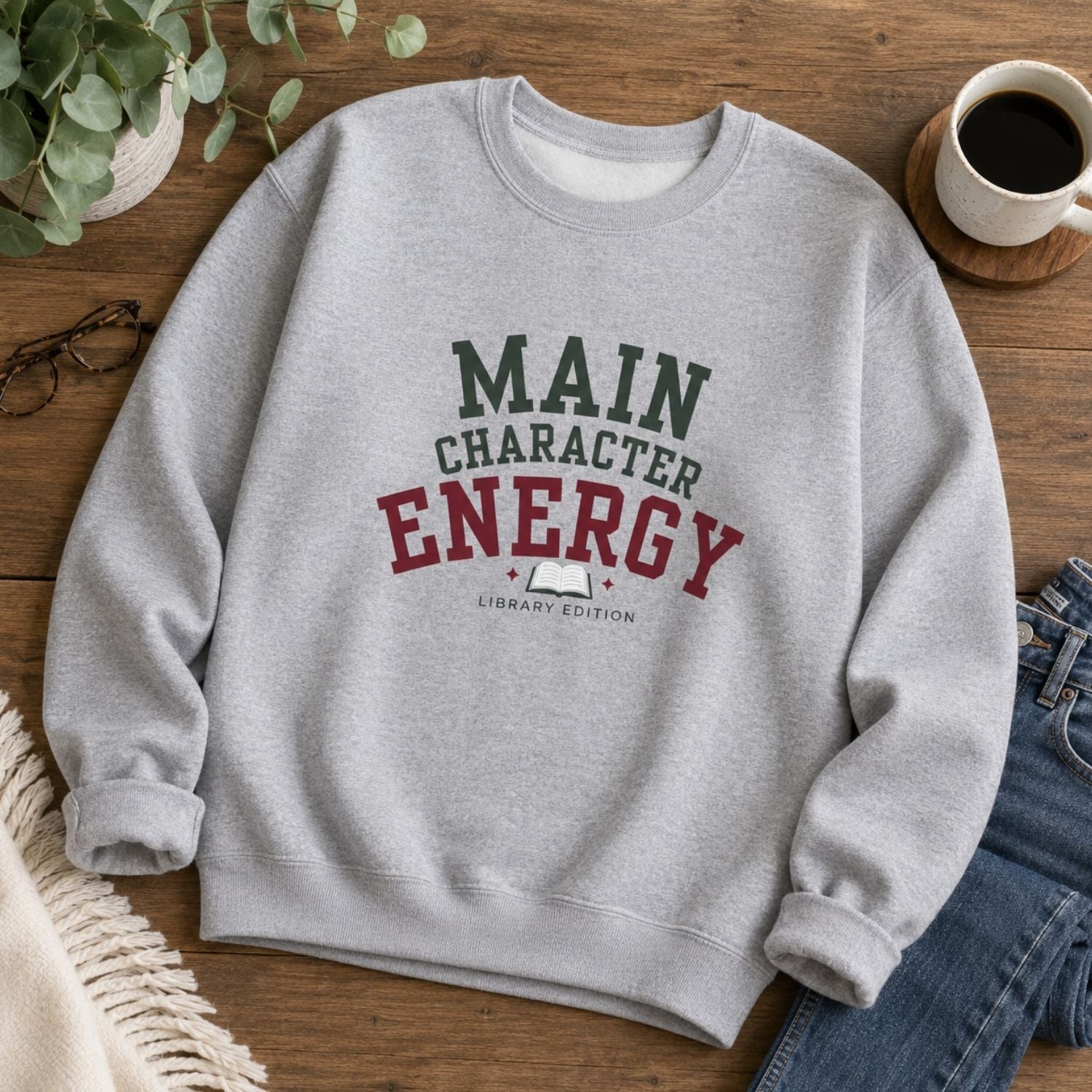 “Main Character Energy: Library Edition” Cozy Reader Sweatshirt