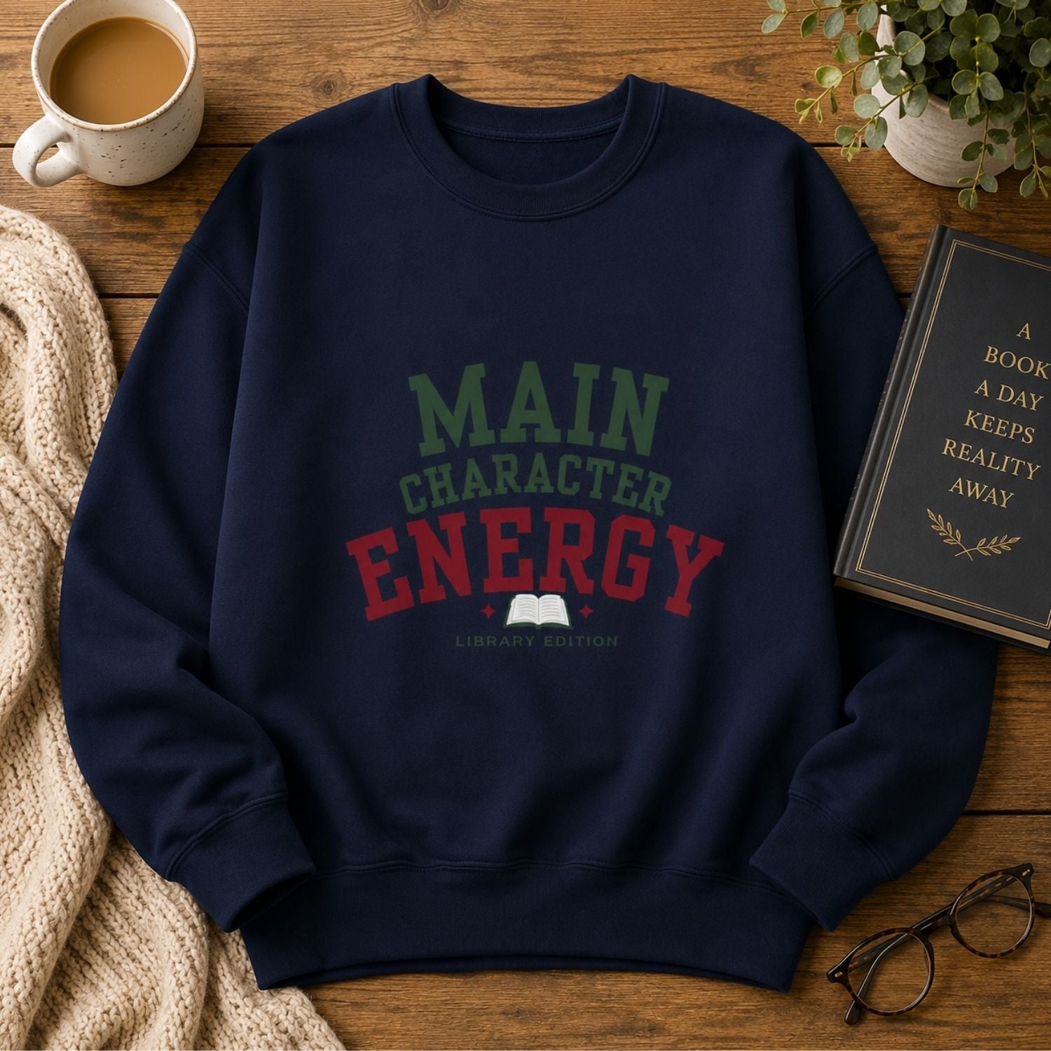 “Main Character Energy: Library Edition” Cozy Reader Sweatshirt