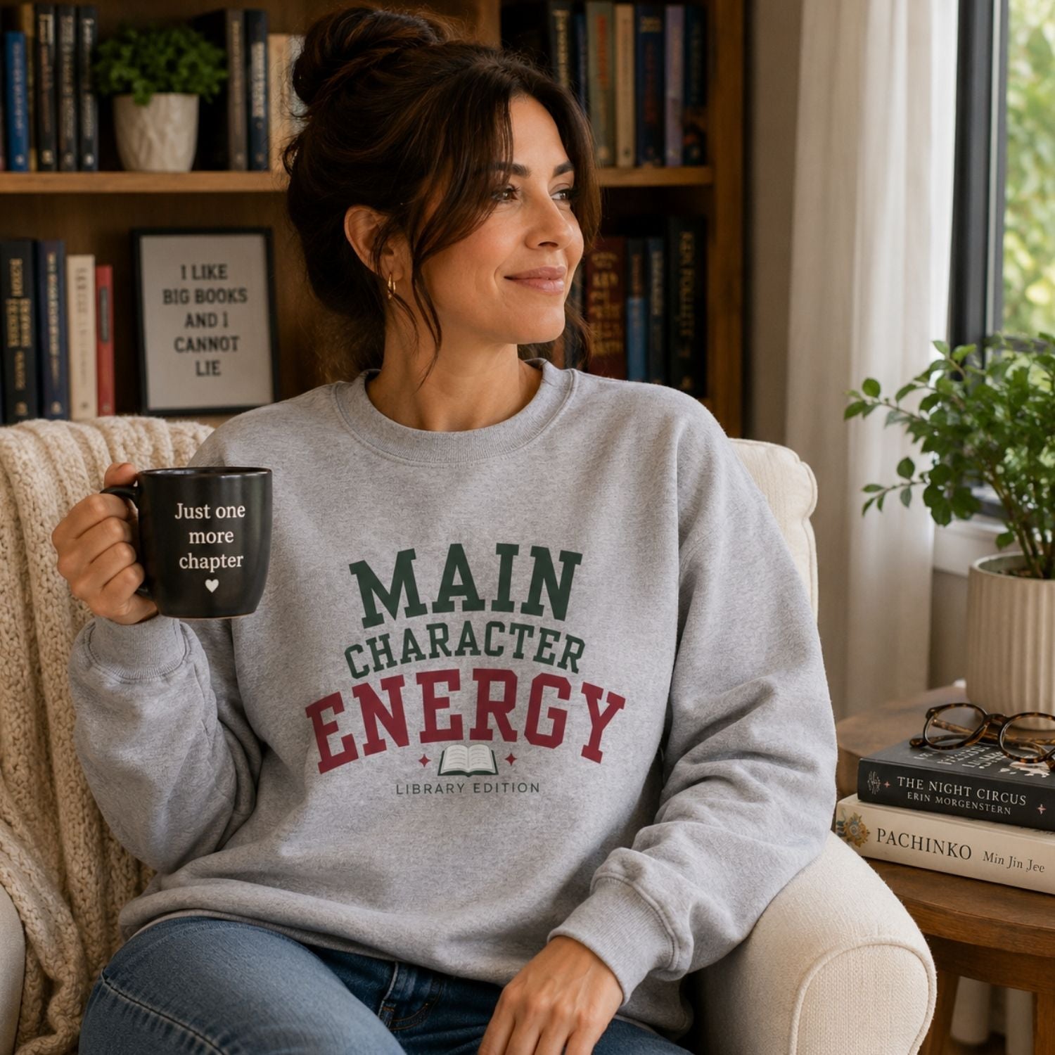 “Main Character Energy: Library Edition” Cozy Reader Sweatshirt