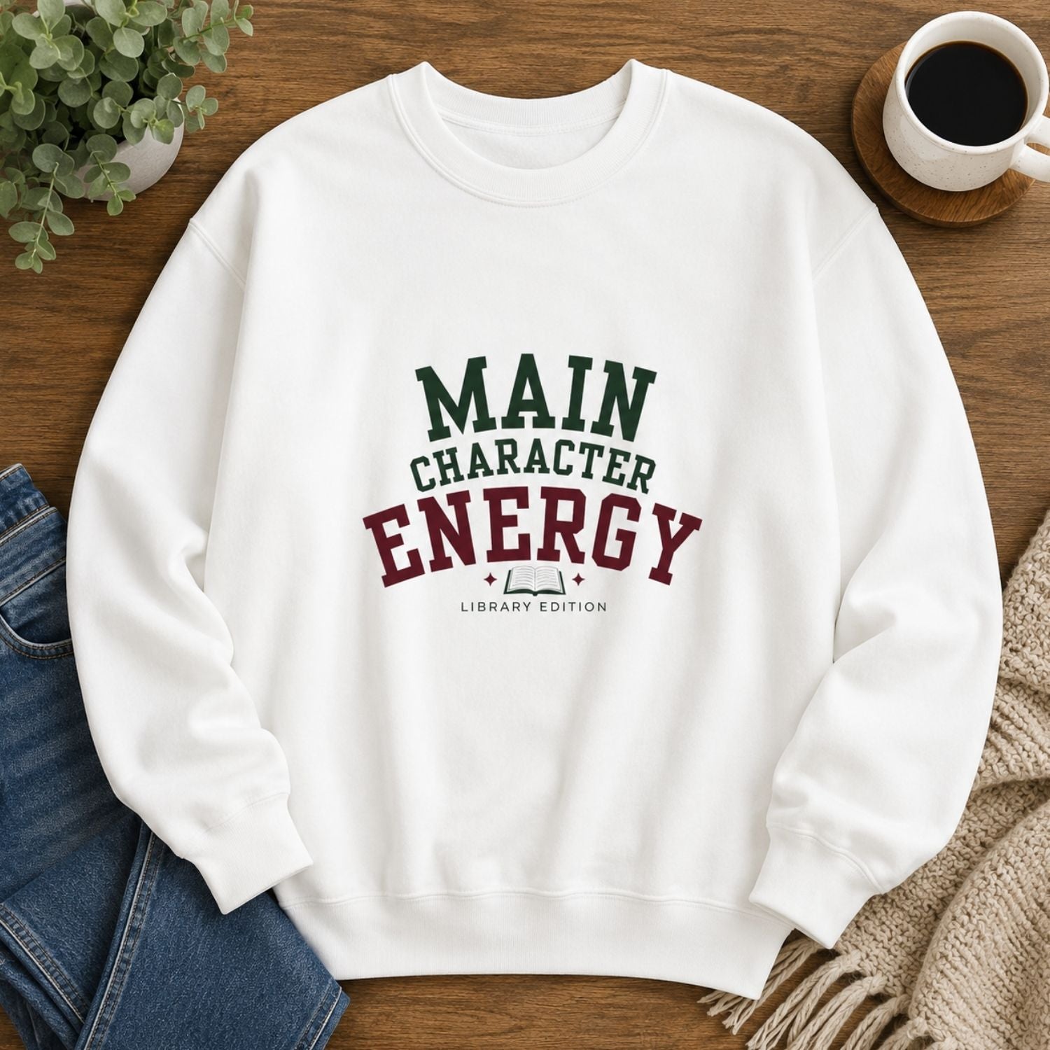 “Main Character Energy: Library Edition” Cozy Reader Sweatshirt