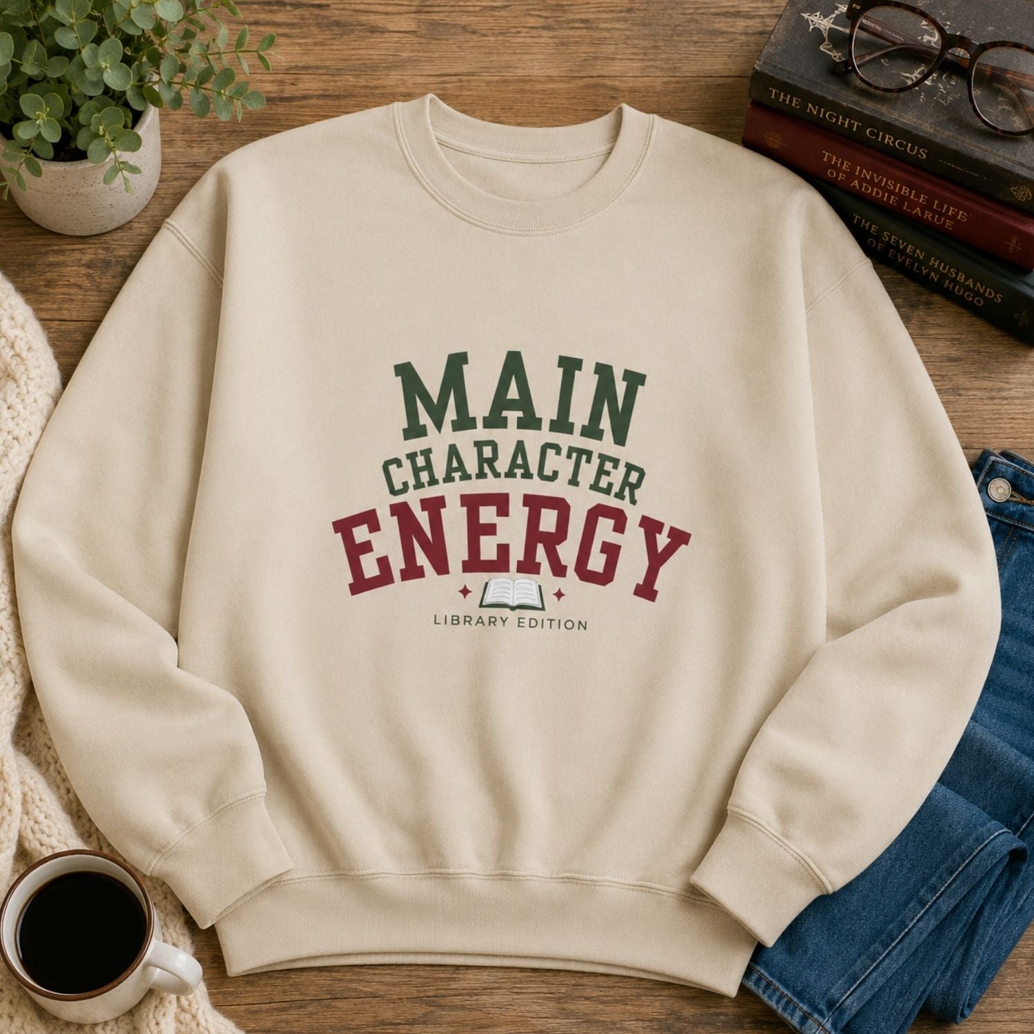 “Main Character Energy: Library Edition” Cozy Reader Sweatshirt