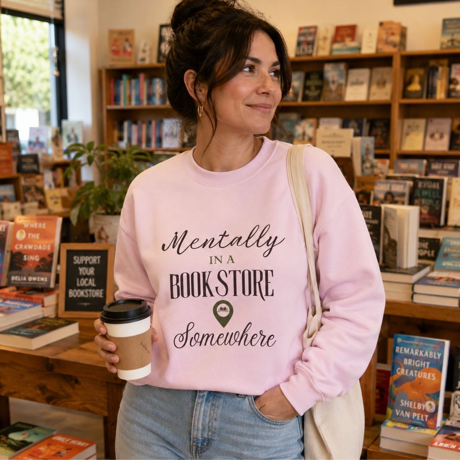 “Mentally in a Bookstore Somewhere” Cozy Reader Sweatshirt