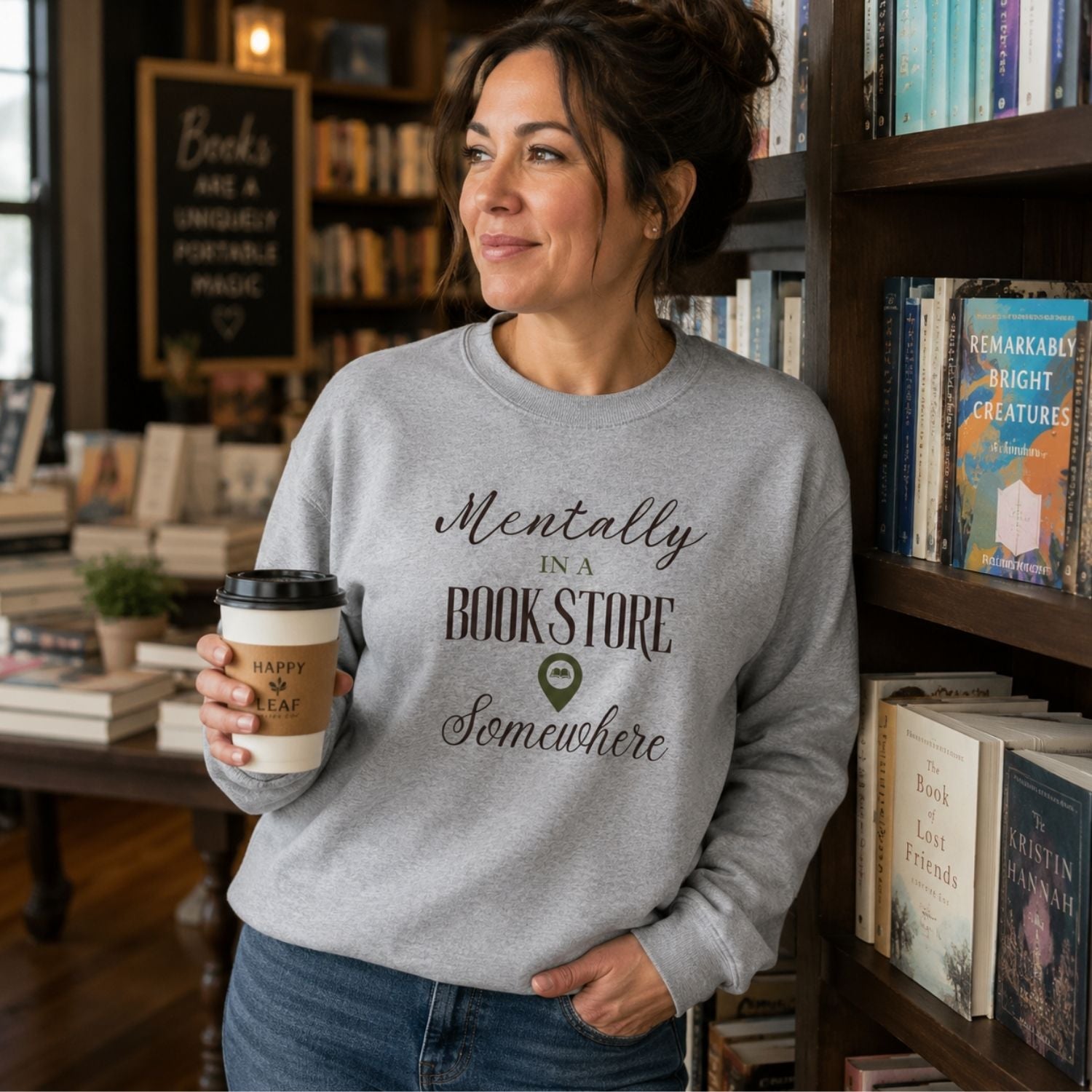 “Mentally in a Bookstore Somewhere” Cozy Reader Sweatshirt