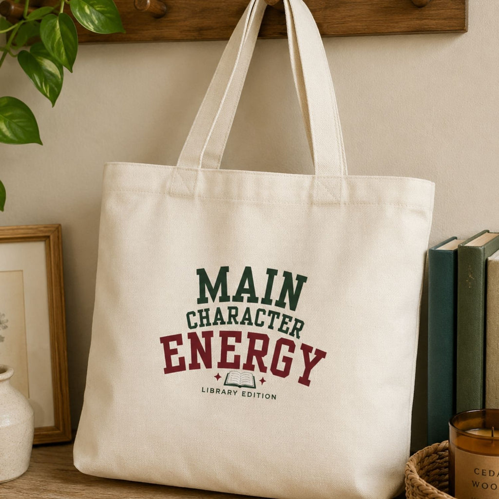 “Main Character Energy: Library Edition” Book Lover Tote Bag