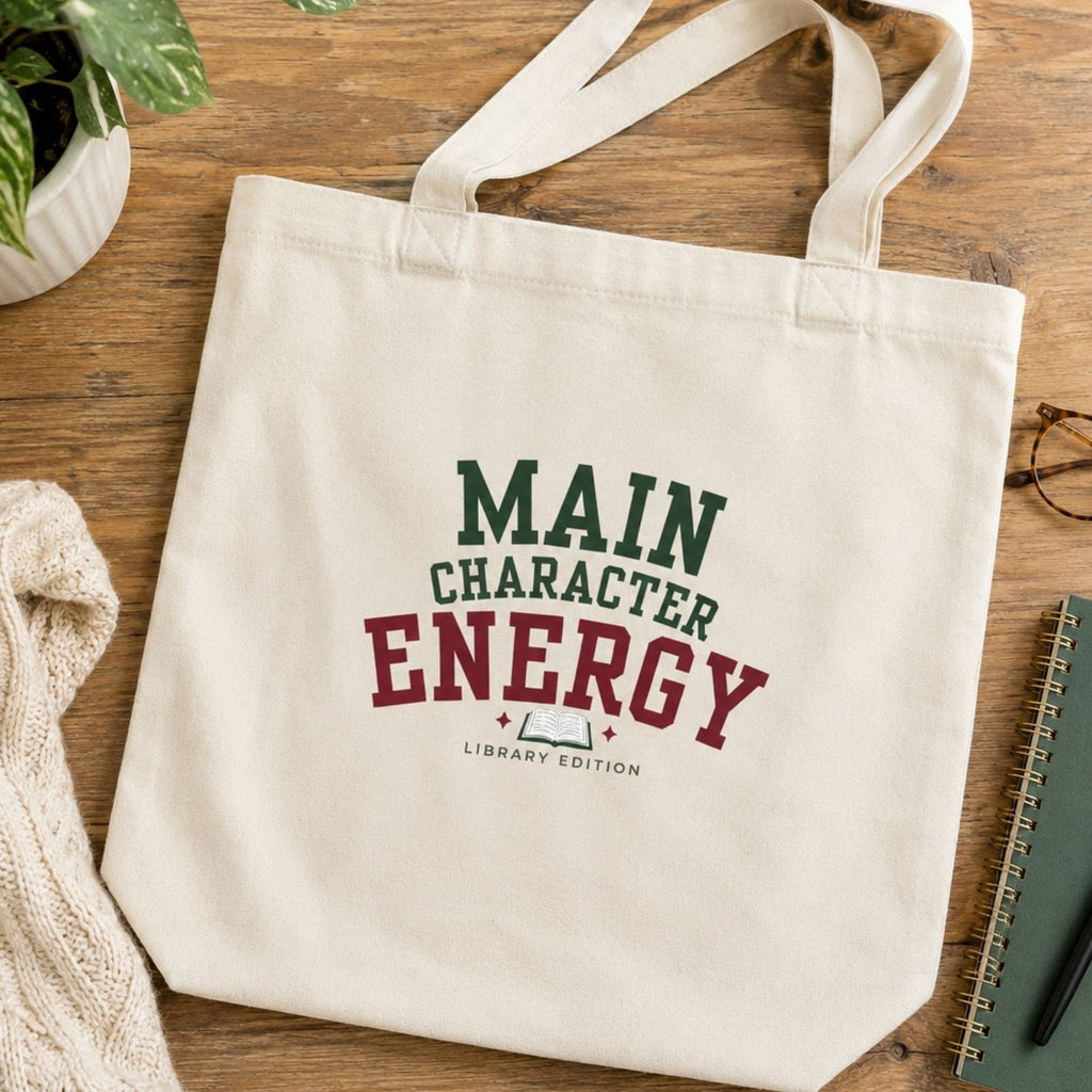 “Main Character Energy: Library Edition” Book Lover Tote Bag