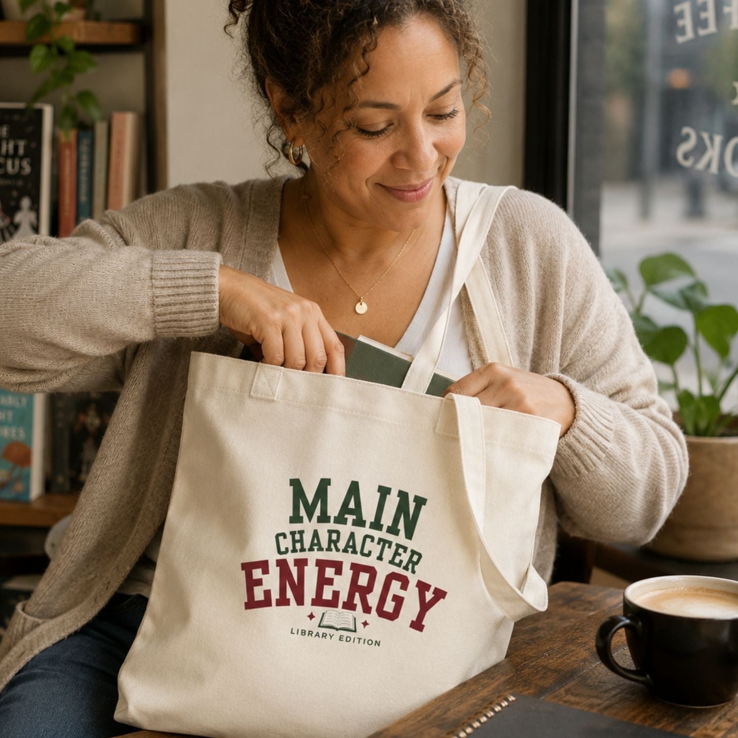 “Main Character Energy: Library Edition” Book Lover Tote Bag