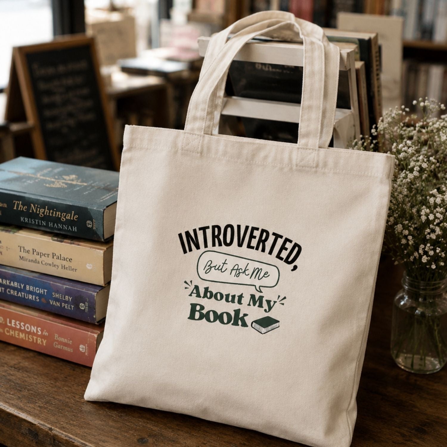 “Introverted but Ask Me About My Book” Book Lover Tote Bag