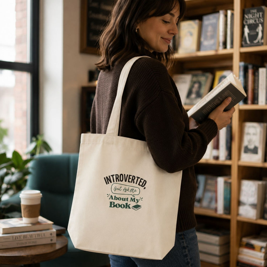 “Introverted but Ask Me About My Book” Book Lover Tote Bag