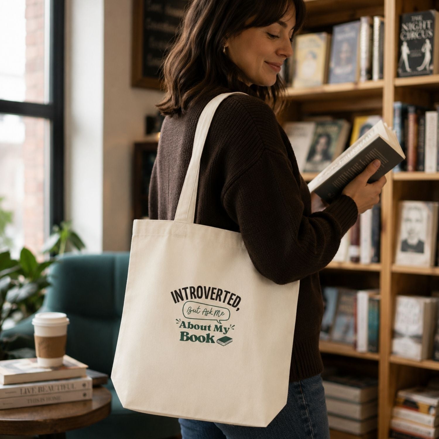 “Introverted but Ask Me About My Book” Book Lover Tote Bag
