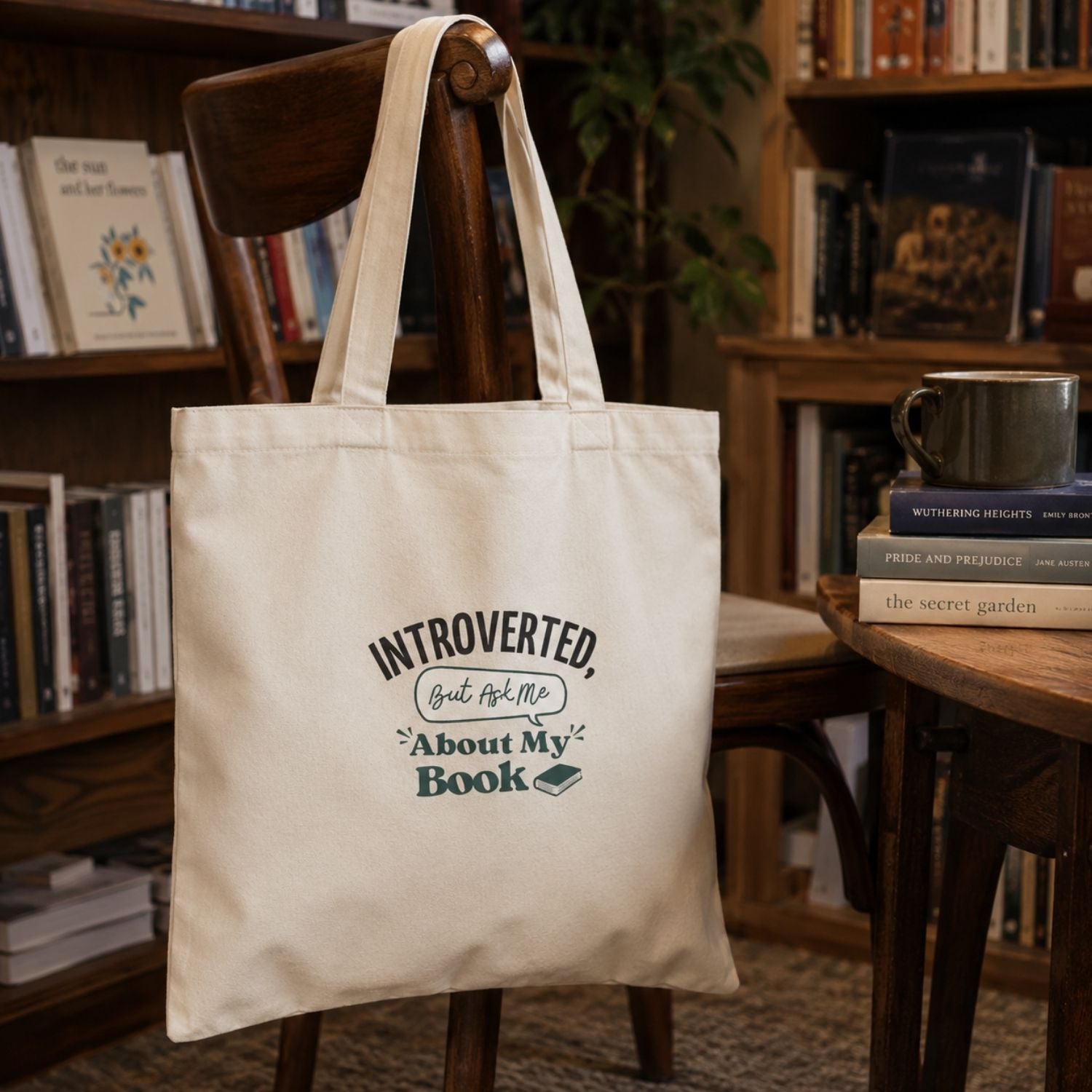 “Introverted but Ask Me About My Book” Book Lover Tote Bag